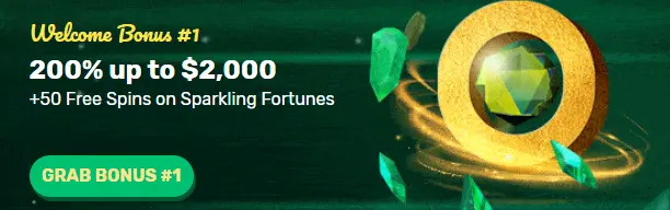 Ozwin Welcome Bonus 1 banner: 200% up to $2,000 plus 50 free spins on Sparkling Fortunes
